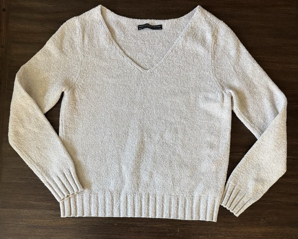 Peruvian Connection Pima Cotton V-Neck Sweater Beige Oatmeal Womens XS